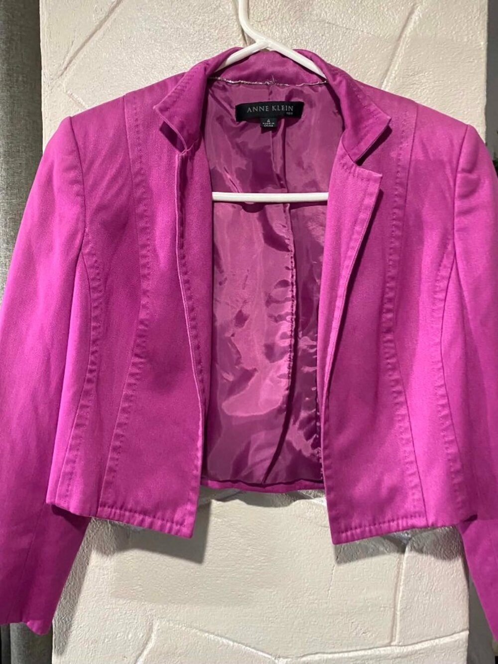 Anne Klein Magenta Pink Open-Front Cropped Blazer Jacket